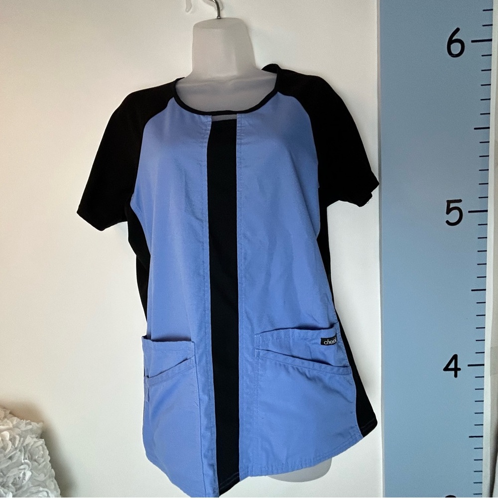 Cherokee Flexibles Blue/Black Scrubs Top Women's Medium
